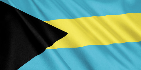 Bahamas flag waving with the wind, wide format, 3D illustration. 3D rendering.
