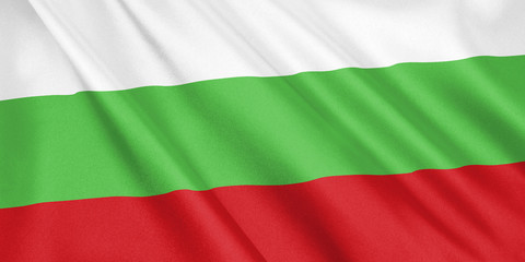 Bulgaria flag waving with the wind, wide format, 3D illustration. 3D rendering.