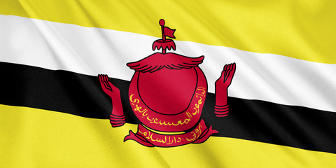 Brunei flag waving with the wind, wide format, 3D illustration. 3D rendering.