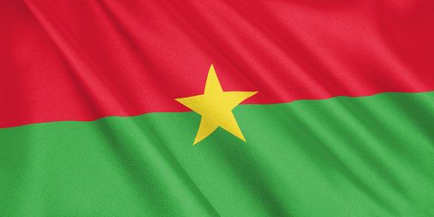Burkina Faso flag waving with the wind, wide format, 3D illustration. 3D rendering.