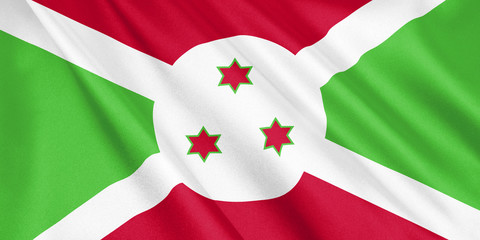 Burundi flag waving with the wind, wide format, 3D illustration. 3D rendering.