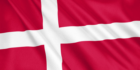 Denmark flag waving with the wind, wide format, 3D illustration. 3D rendering.