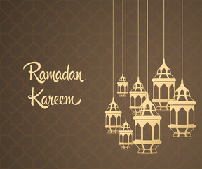 Ramadan kareem greeting card with Lantern hanging 