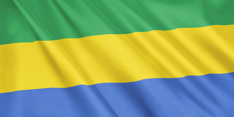 Gabon flag waving with the wind, wide format, 3D illustration. 3D rendering.