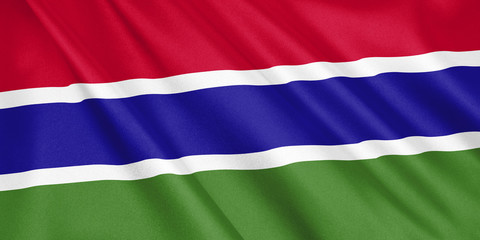 Obraz premium Gambia flag waving with the wind, wide format, 3D illustration. 3D rendering.