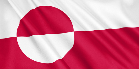 Greenland flag waving with the wind, wide format, 3D illustration. 3D rendering.