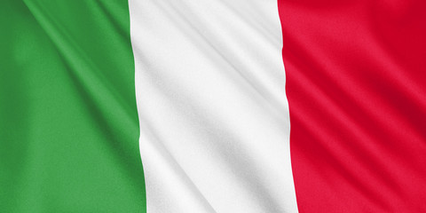 Italy flag waving with the wind, wide format, 3D illustration. 3D rendering.