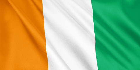 Ivory Coast flag waving with the wind, wide format, 3D illustration. 3D rendering.