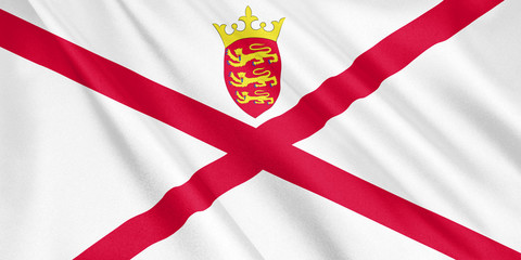 Jersey flag waving with the wind, wide format, 3D illustration. 3D rendering.
