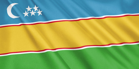Obraz premium Karakalpakstan flag waving with the wind, wide format, 3D illustration. 3D rendering.