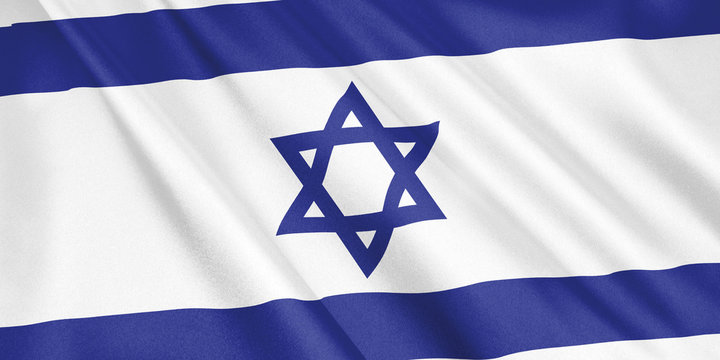 Israel flag waving with the wind, wide format, 3D illustration. 3D rendering.
