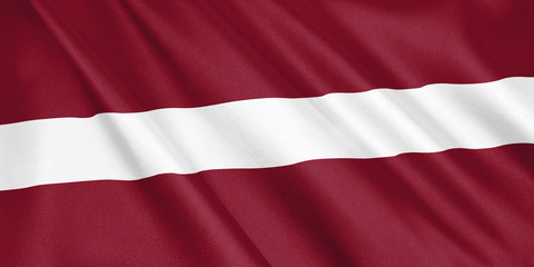 Latvia flag waving with the wind, wide format, 3D illustration. 3D rendering.