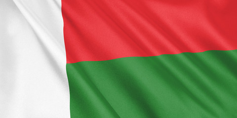 Madagascar flag waving with the wind, wide format, 3D illustration. 3D rendering.