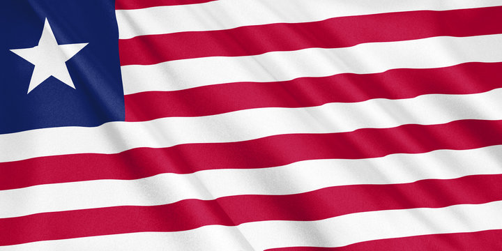 Liberia flag waving with the wind, wide format, 3D illustration. 3D rendering.