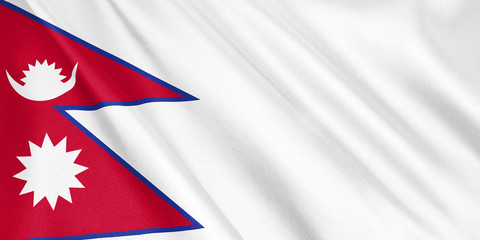 Nepal flag waving with the wind, wide format, 3D illustration. 3D rendering.