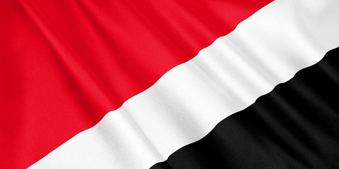 Principality of Sealand flag waving with the wind, wide format, 3D illustration. 3D rendering.