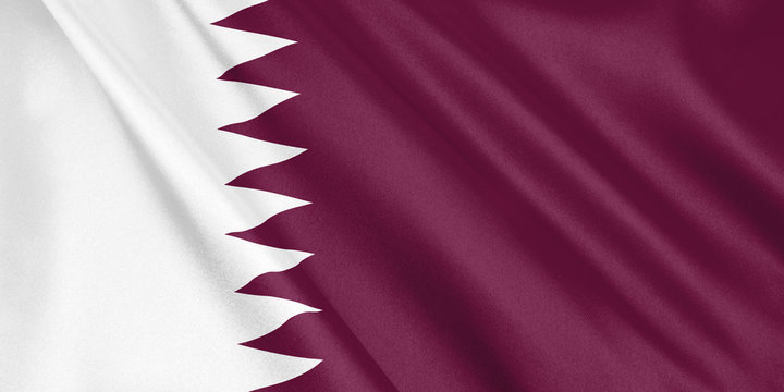 Qatar flag waving with the wind, wide format, 3D illustration. 3D rendering.