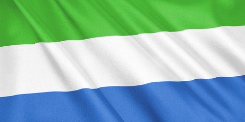 Obraz premium Sierra Leone flag waving with the wind, wide format, 3D illustration. 3D rendering.