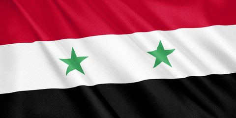 Syria flag waving with the wind, wide format, 3D illustration. 3D rendering.