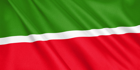 Tatarstan flag waving with the wind, wide format, 3D illustration. 3D rendering.