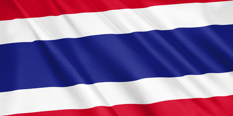 Thailand flag waving with the wind, wide format, 3D illustration. 3D rendering.