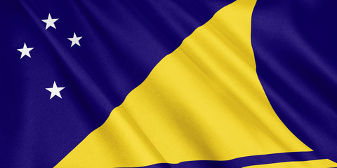 Tokelau flag waving with the wind, wide format, 3D illustration. 3D rendering.