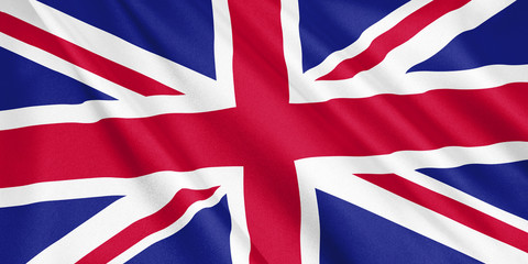 United Kingdom flag waving with the wind, wide format, 3D illustration. 3D rendering.
