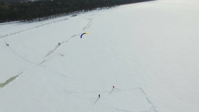 4K Aerial. Winter landscape  with snow kayt