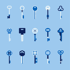 various shape of key blue icons vector flat graphic design illustration set  