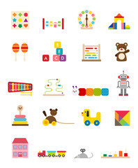 kindergarten toy and education tools vector flat graphic design illustration set 