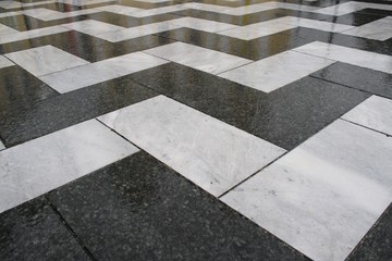 Black and white tiled flooring