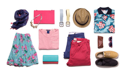 Colorful clothes layout isolated on white background