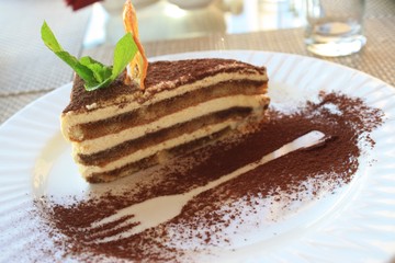 Fancy tiramisu at a restaurant