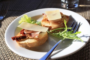 Pancetta and Cheese Open Faced Sandwich