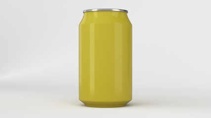 Blank small yellow aluminium soda can mockup on white background