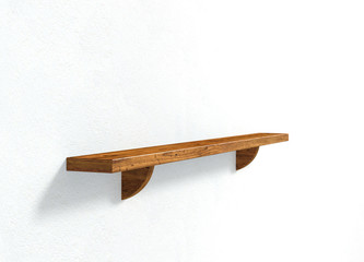 3D illustration - The white wall and a wooden shelf