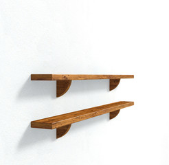 3D illustration - The white wall and two wooden shelves