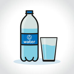 water bottle and glass on white background