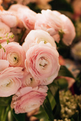 Beautiful spring bouquet with tender pink ranunculus flowers, elegant floral decoration