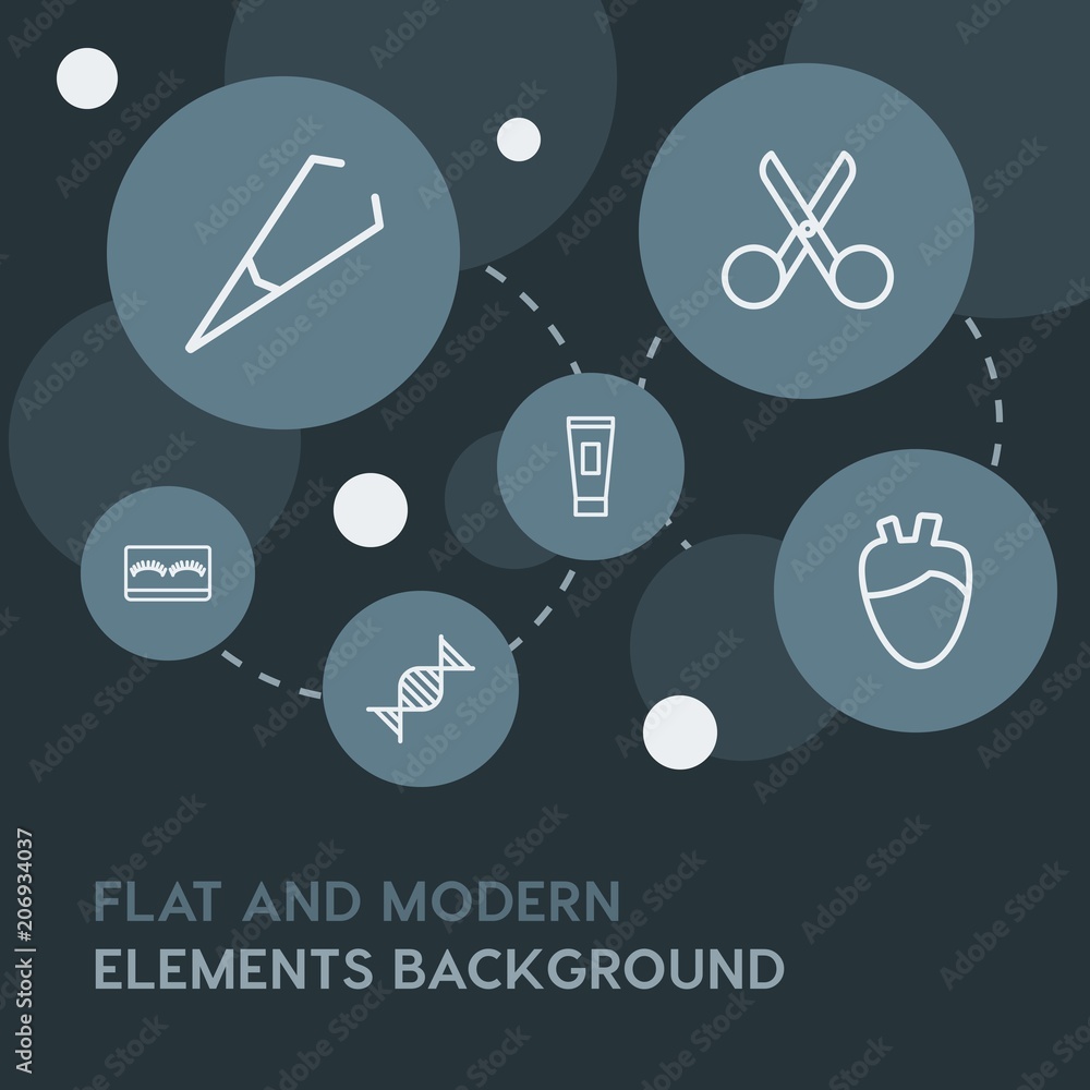 Poster health, beauty and cosmetics outline vector icons and elements background with circle bubbles networ