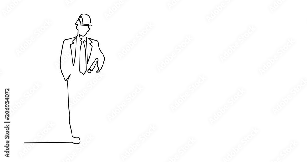 Poster self drawing animation of continuous line drawing of - construction engineer