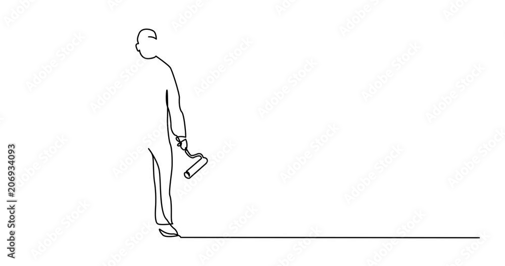 Poster self drawing animation of continuous line drawing of standing painter