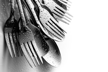 Fork and spoon in white background