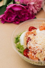 Delicious summer salad with vegetables and cheese, healthy diet