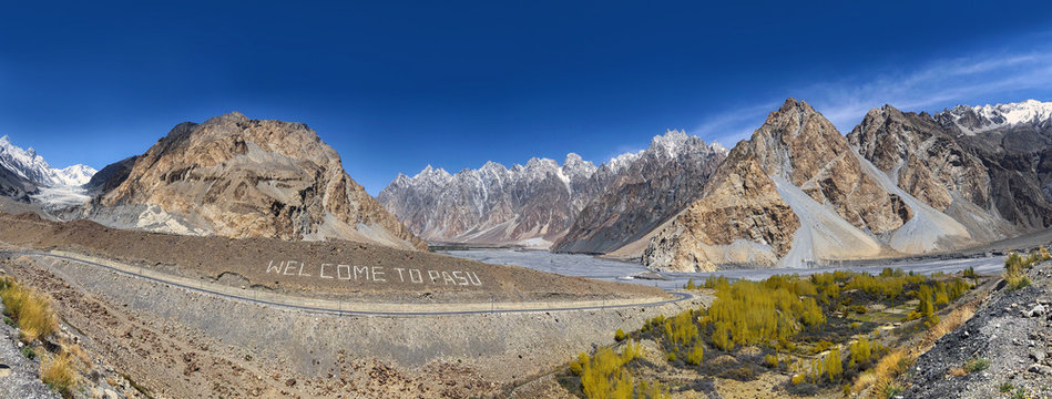 Panorama on Passu glacier, Karakoram highway Pakistan.