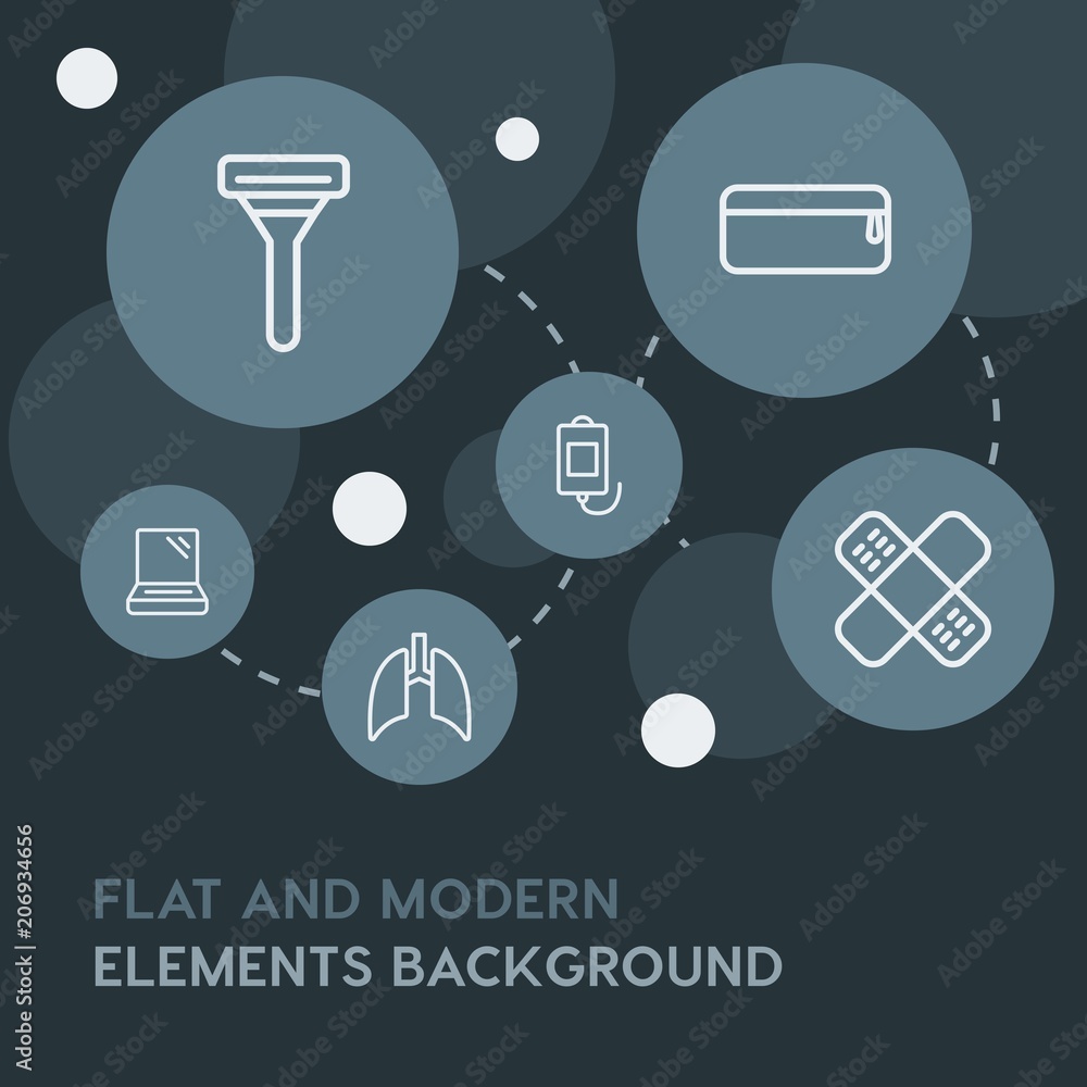 Poster health, beauty and cosmetics outline vector icons and elements background with circle bubbles networ