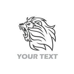 Lion Roaring Logo. Line Art Design Template Vector Illustration