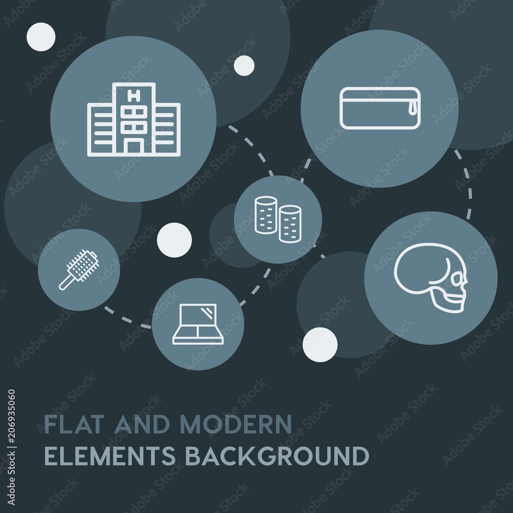 Poster health, beauty and cosmetics outline vector icons and elements background with circle bubbles networ