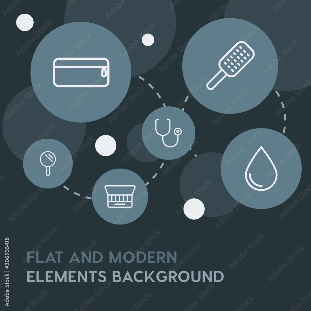 Poster health, beauty and cosmetics outline vector icons and elements background with circle bubbles networ