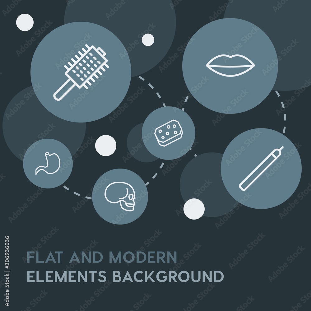 Poster health, beauty and cosmetics outline vector icons and elements background with circle bubbles networ